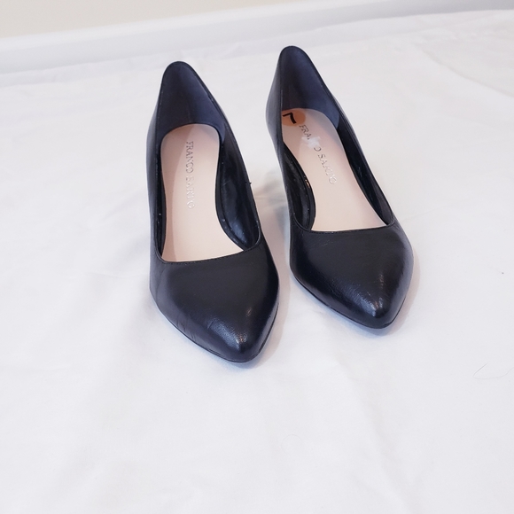 Franco Sarto Frankie Black Wedge Pump Size 7 Leather Wedged Heel Pointed Toe - Picture 11 of 14